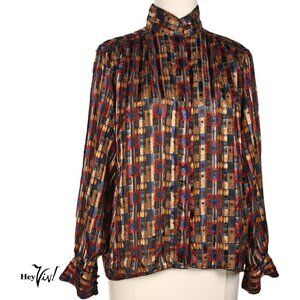 Vintage Yves St Clair Blouse Button Up High Neck Shimmer Graphic Sz 8P - Hey Viv
